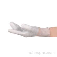 Hespax бесшовные рабочие перчатки чистые комнаты углеродного волокна PU